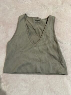 Garage Light Brown Ribbed V-Neck Crop Tank Top